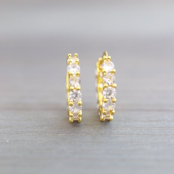 Diamond CZ Triple A Grade Hoop Earrings - Picture 2 of 5